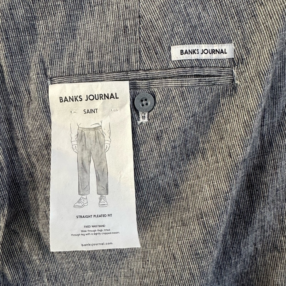 NWT! Banks Journal Blue/White “Saint” Linen Cotton Slight Cropped Pants Size 36 - Picture 9 of 13